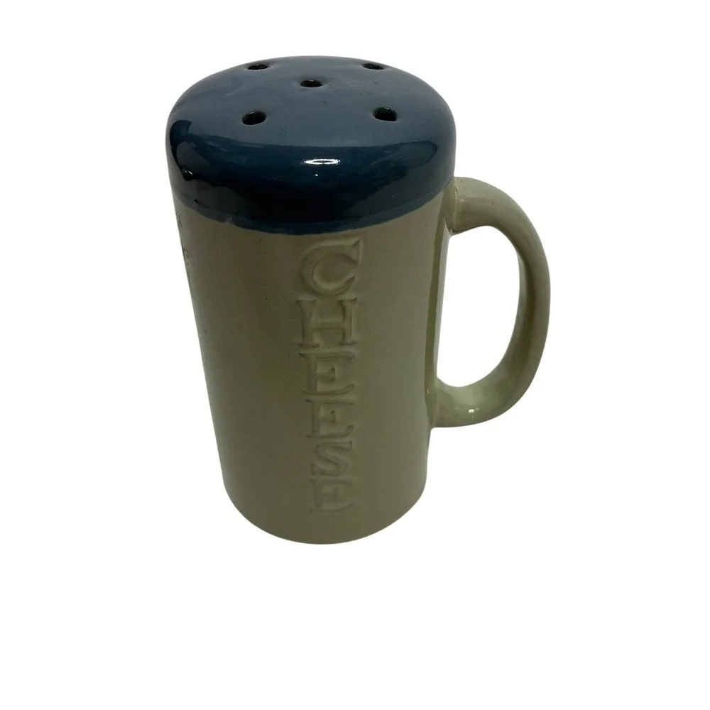 Vintage Style Ceramic Cheese Shaker Green Blue Embossed Stoneware Farmhouse‎